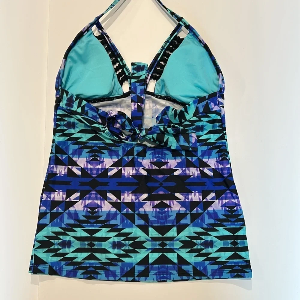 Arizona blue triangle print tankini swim top size small new
